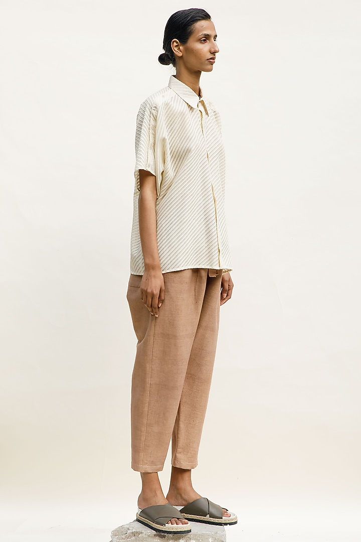 Cream Shell Textured Cotton Shirt by Urvashi Kaur at Pernia's Pop Up Shop