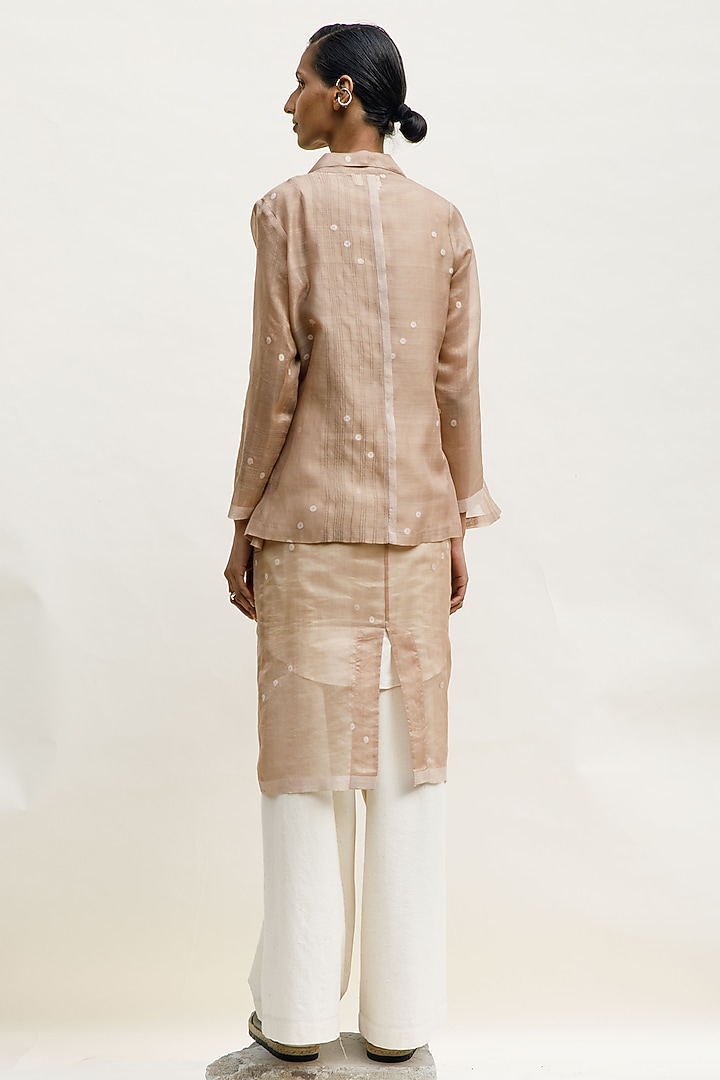 Nude Chanderi Cotton Silk Jamdani Sheer Jacket by Urvashi Kaur at Pernia's Pop Up Shop