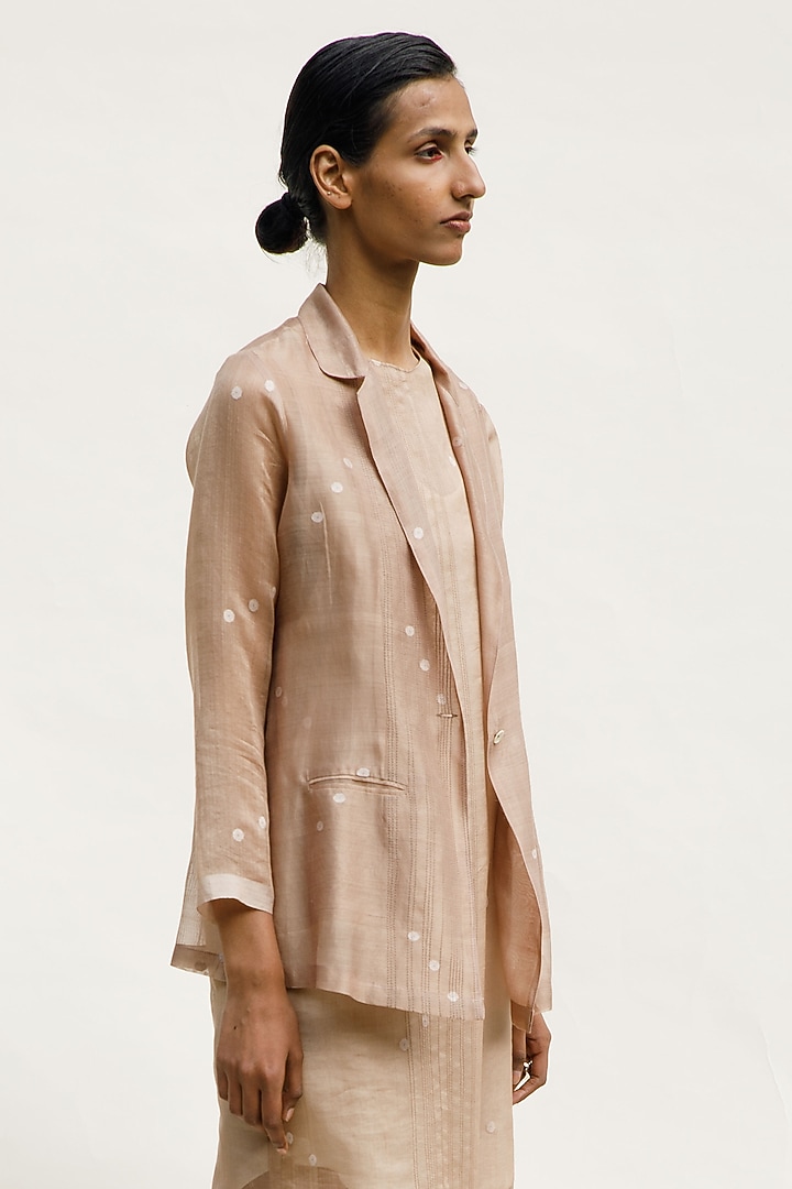Nude Chanderi Cotton Silk Jamdani Sheer Jacket by Urvashi Kaur at Pernia's Pop Up Shop