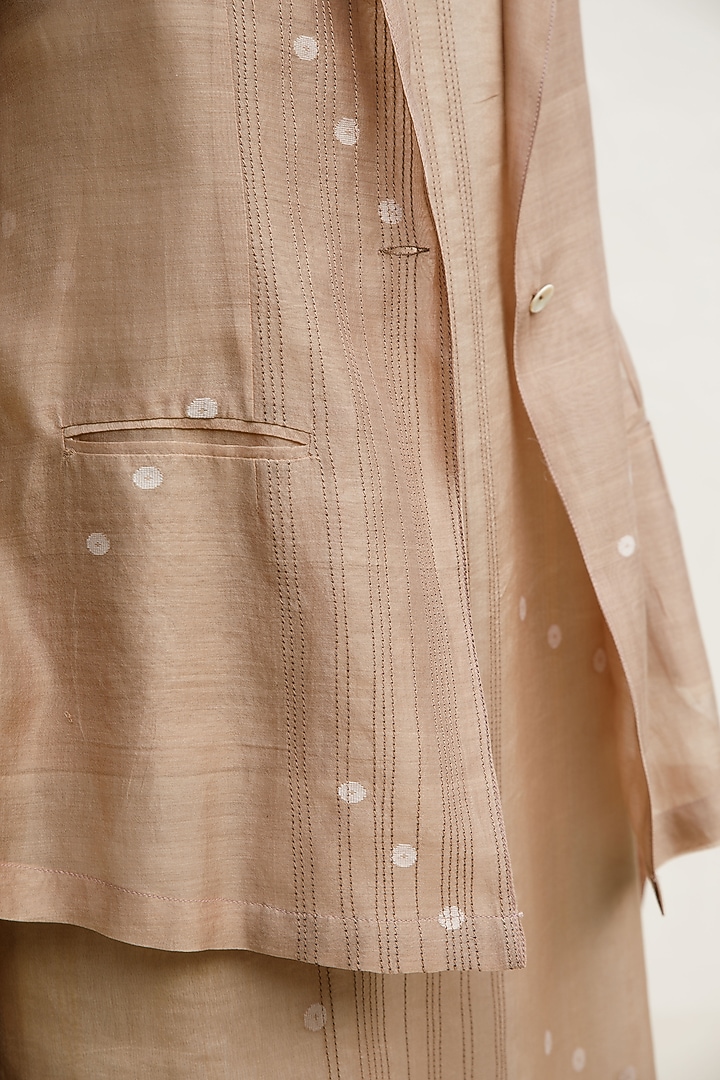 Nude Chanderi Cotton Silk Jamdani Sheer Jacket by Urvashi Kaur at Pernia's Pop Up Shop