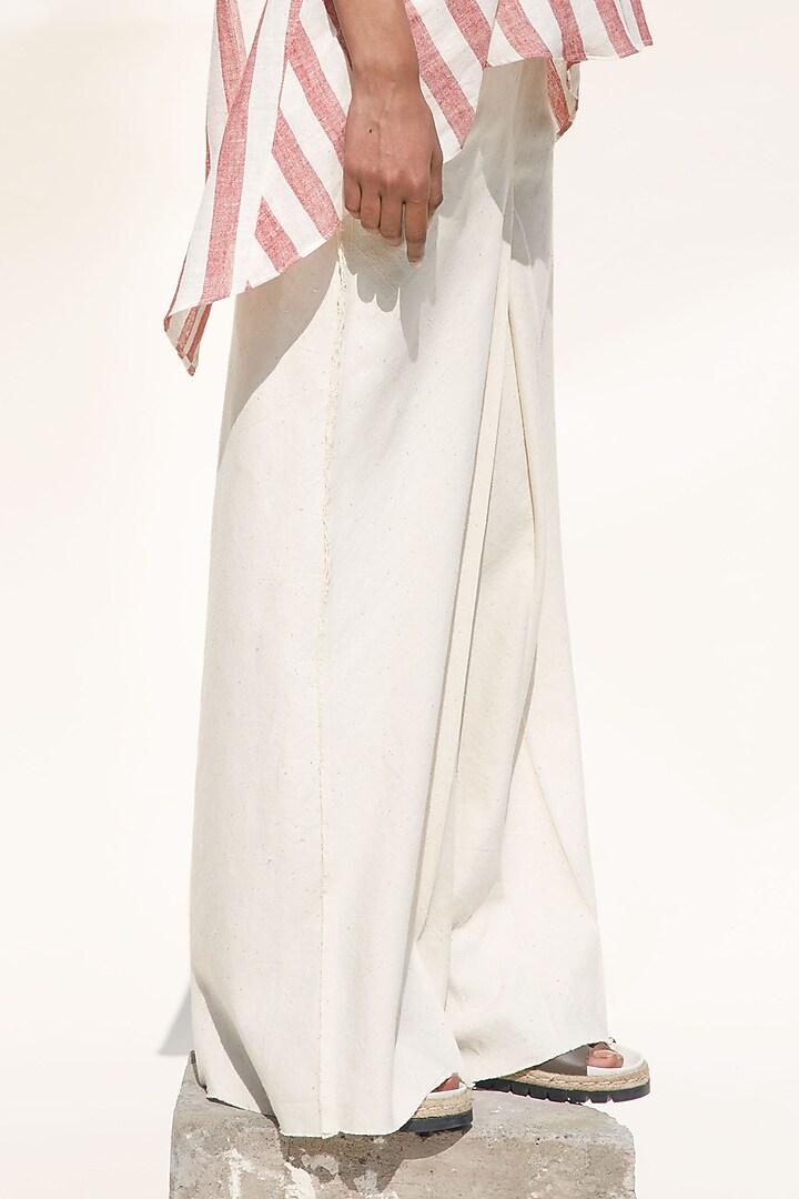 Shell-Colored Handloom Cotton Pants by Urvashi Kaur at Pernia's Pop Up Shop