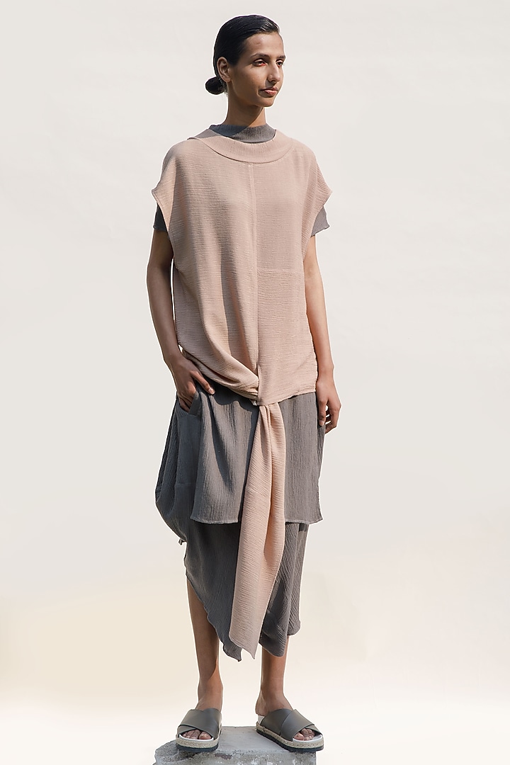 Nude Crinkle Cotton Knotted Top by Urvashi Kaur at Pernia's Pop Up Shop