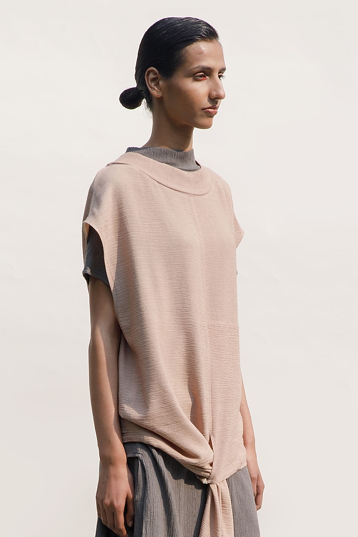 Nude Crinkle Cotton Knotted Top by Urvashi Kaur at Pernia's Pop Up Shop