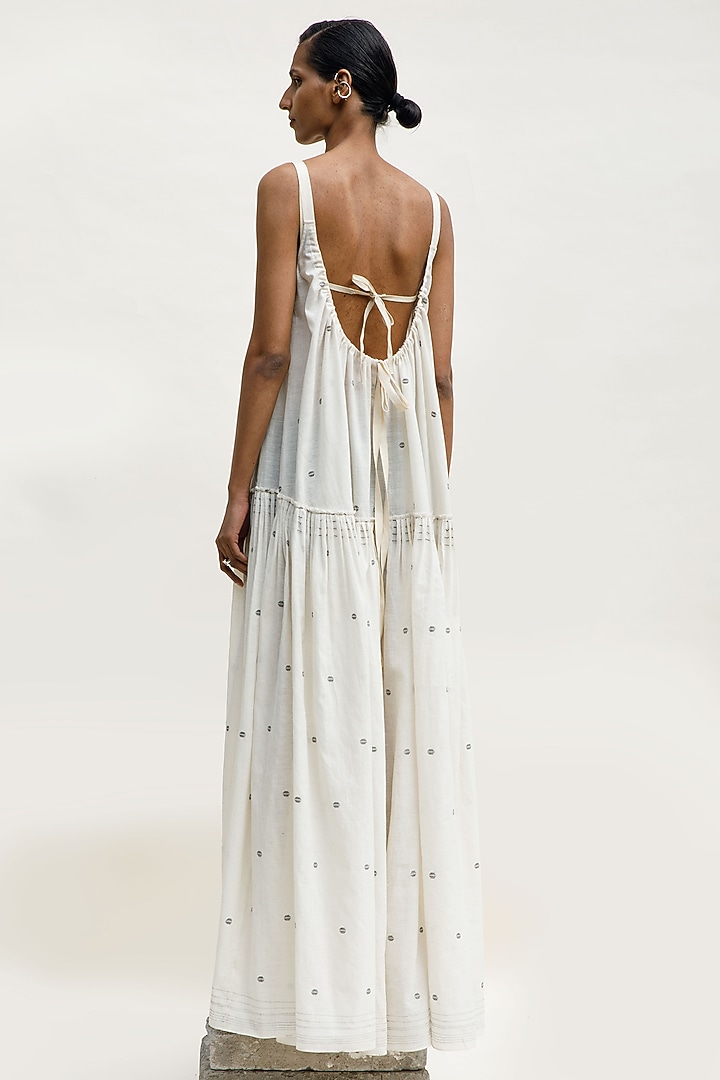 Shell-Colored Handloom Cotton Linen Flared Maxi Vacation Dress by Urvashi Kaur at Pernia's Pop Up Shop