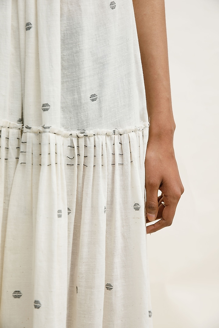 Shell-Colored Handloom Cotton Linen Flared Maxi Vacation Dress by Urvashi Kaur at Pernia's Pop Up Shop