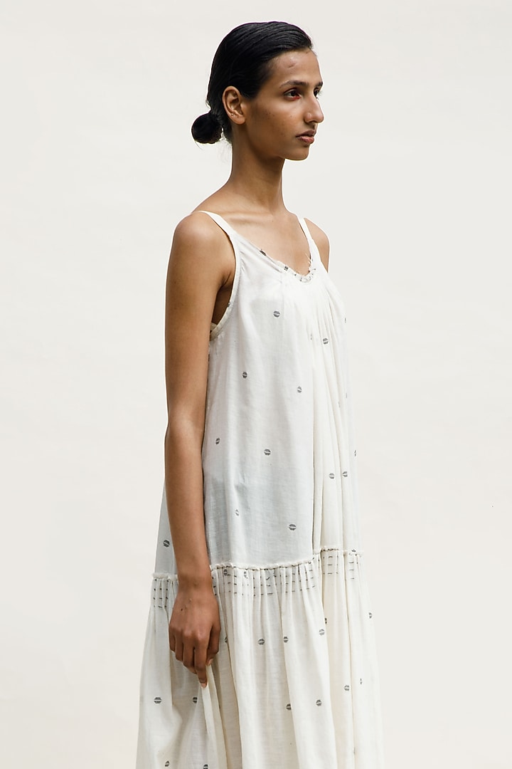 Shell-Colored Handloom Cotton Linen Flared Maxi Vacation Dress by Urvashi Kaur at Pernia's Pop Up Shop