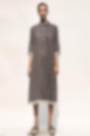 Slate Grey Handspun Cotton Jamdani Shirt Dress by Urvashi Kaur at Pernia's Pop Up Shop