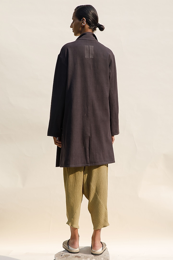 Charcoal Organic Cotton Block Printed Jacket by Urvashi Kaur at Pernia's Pop Up Shop