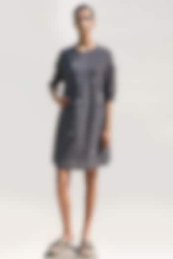 Charcoal Organic Cotton Block Printed Knee-length Dress by Urvashi Kaur at Pernia's Pop Up Shop