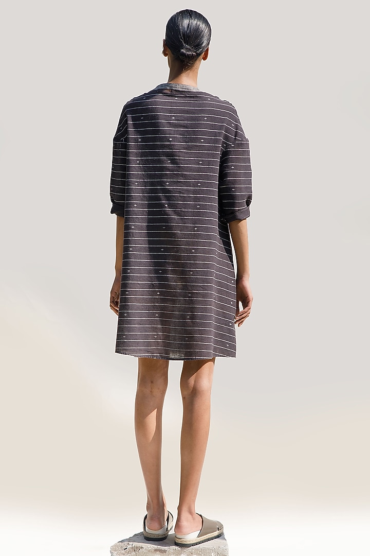 Charcoal Organic Cotton Block Printed Knee-length Summer Dress by Urvashi Kaur at Pernia's Pop Up Shop