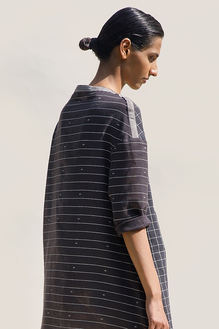 Charcoal Organic Cotton Block Printed Knee-length Summer Dress by Urvashi Kaur at Pernia's Pop Up Shop
