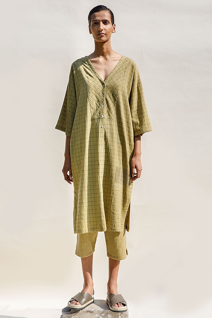 Ochre Organic Cotton Block Printed Tunic by Urvashi Kaur at Pernia's Pop Up Shop