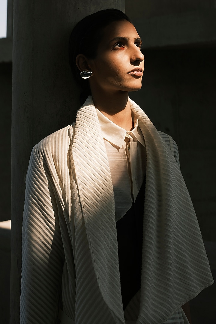 Shell-Colored Textured Cotton Overlay by Urvashi Kaur at Pernia's Pop Up Shop