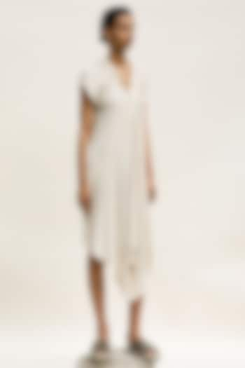 Shell-Colored Textured Cotton Knee-Length Dress by Urvashi Kaur at Pernia's Pop Up Shop