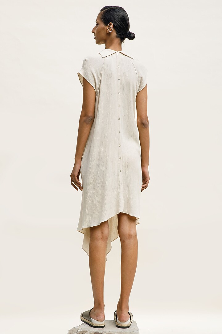 Shell-Colored Textured Cotton Knee-Length Summer Dress by Urvashi Kaur at Pernia's Pop Up Shop