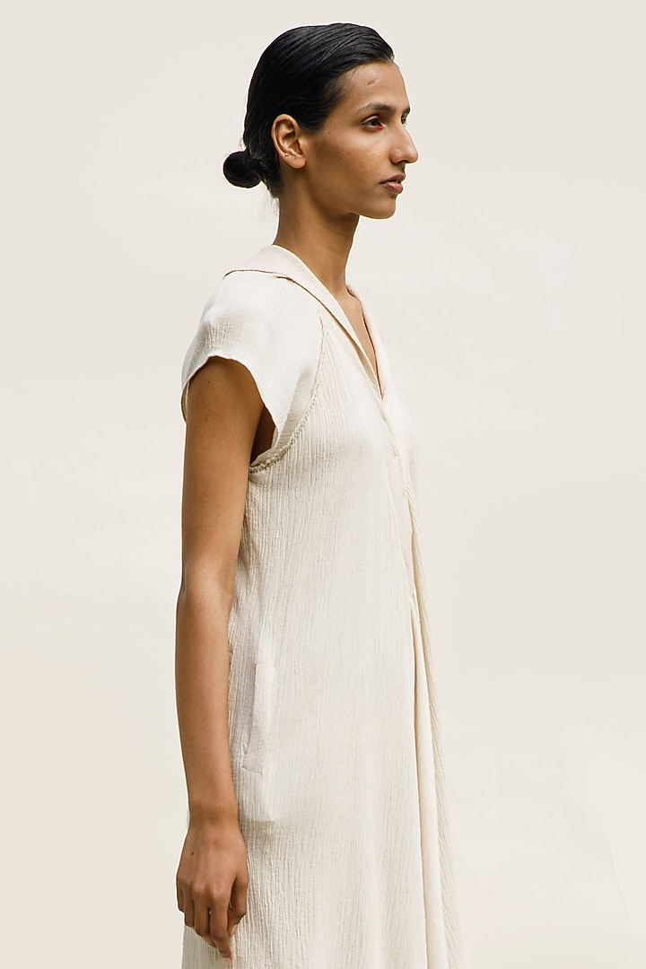 Shell-Colored Textured Cotton Knee-Length Summer Dress by Urvashi Kaur at Pernia's Pop Up Shop