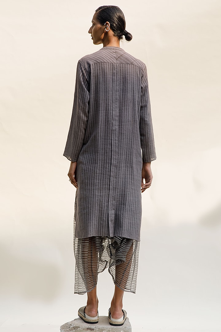 Slate Grey Handwoven Organic Cotton Striped Tunic by Urvashi Kaur at Pernia's Pop Up Shop