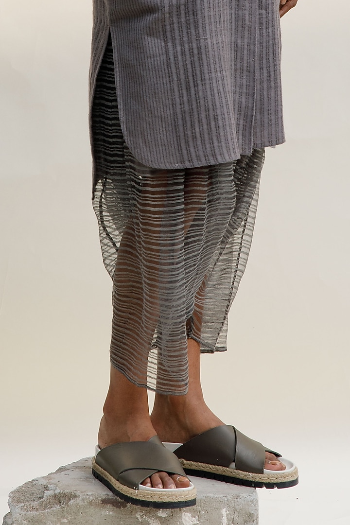 Slate Grey Handspun Cotton Handblock Printed Salwar Pants by Urvashi Kaur at Pernia's Pop Up Shop