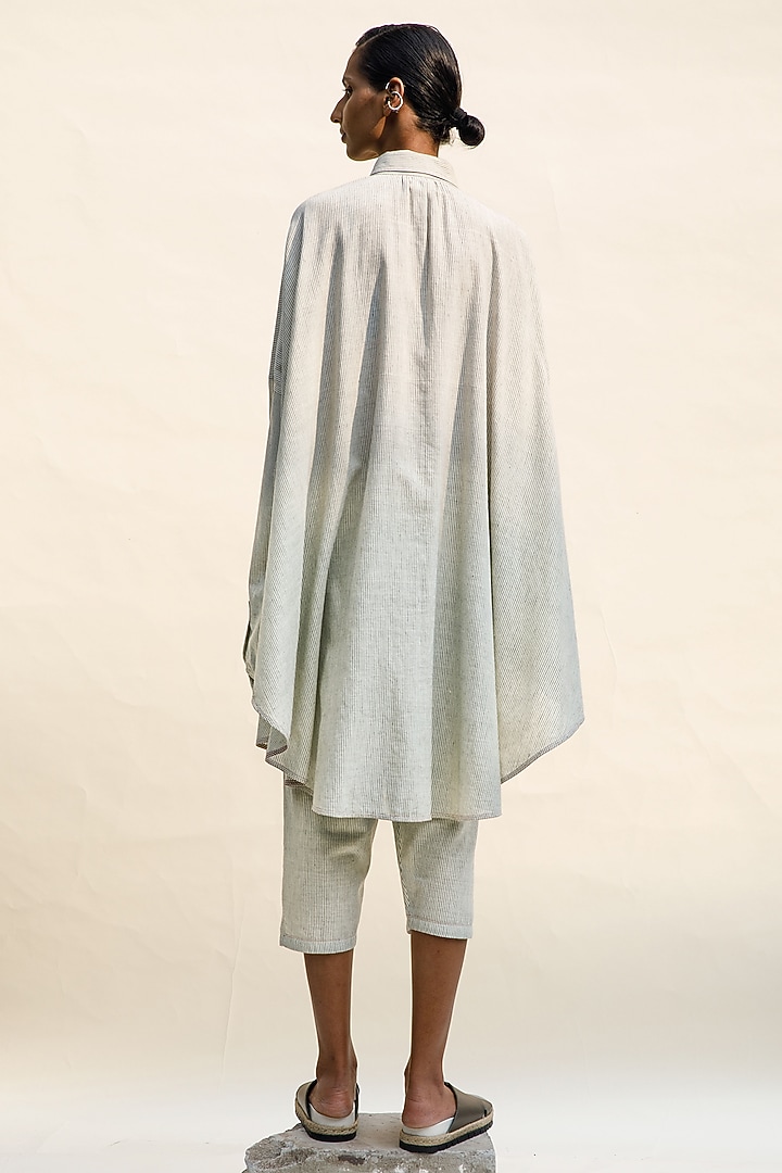 Shell-Colored Handspun Cotton Striped Jamdani Shirt by Urvashi Kaur at Pernia's Pop Up Shop