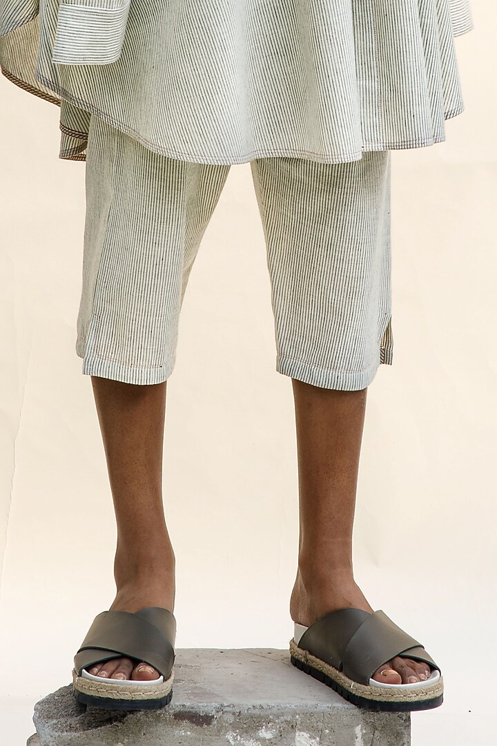 Shell-Colored Handspun Cotton Striped Jamdani Shirt by Urvashi Kaur at Pernia's Pop Up Shop