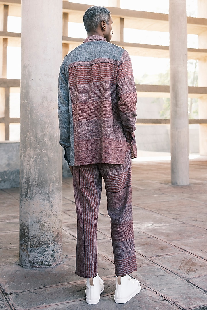 Brick Hand Spun Cotton Striped Shirt by Urvashi Kaur at Pernia's Pop Up Shop