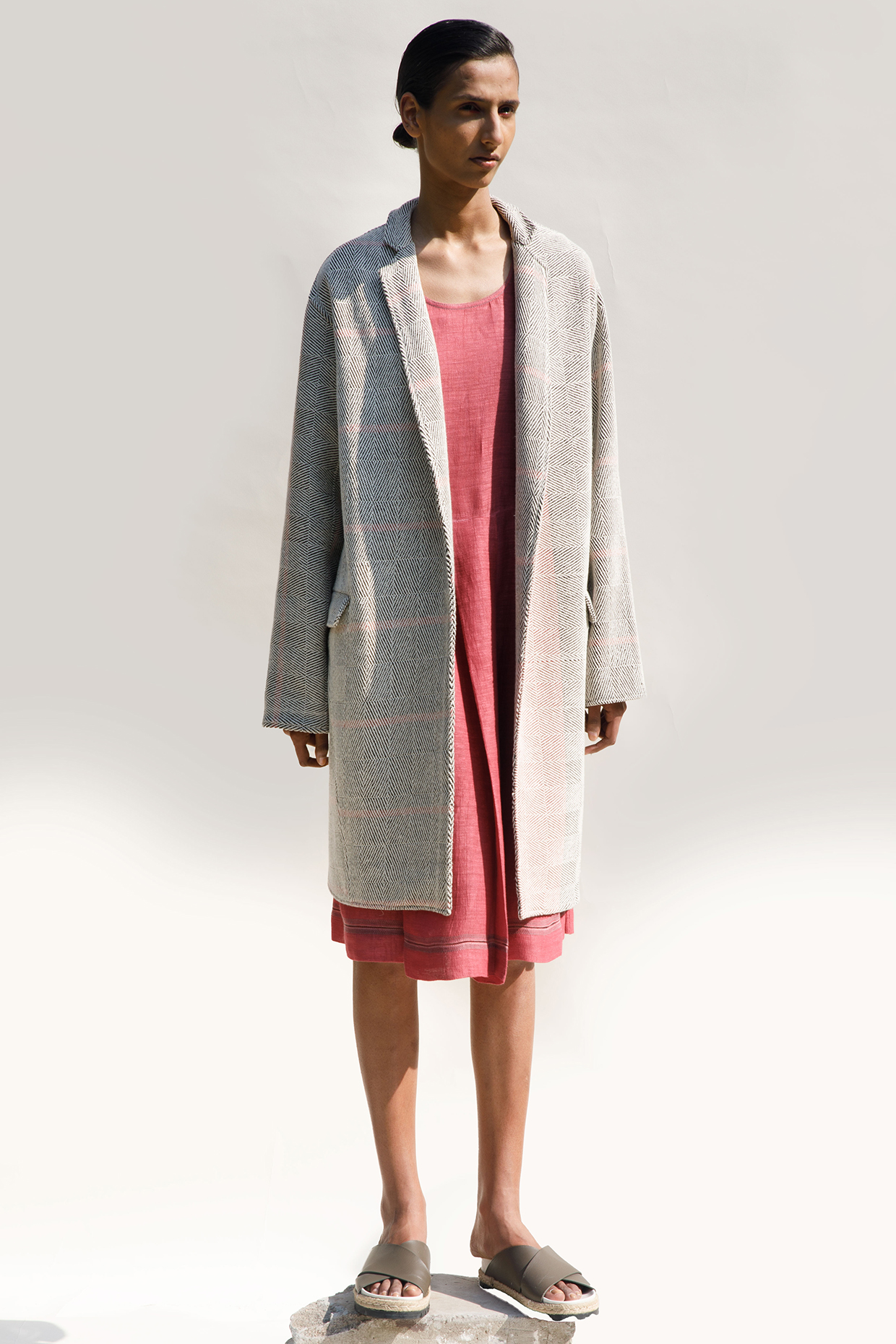 Cream Shell Handloom Cotton Block Printed Oversized Jacket by Urvashi Kaur at Pernia's Pop Up Shop