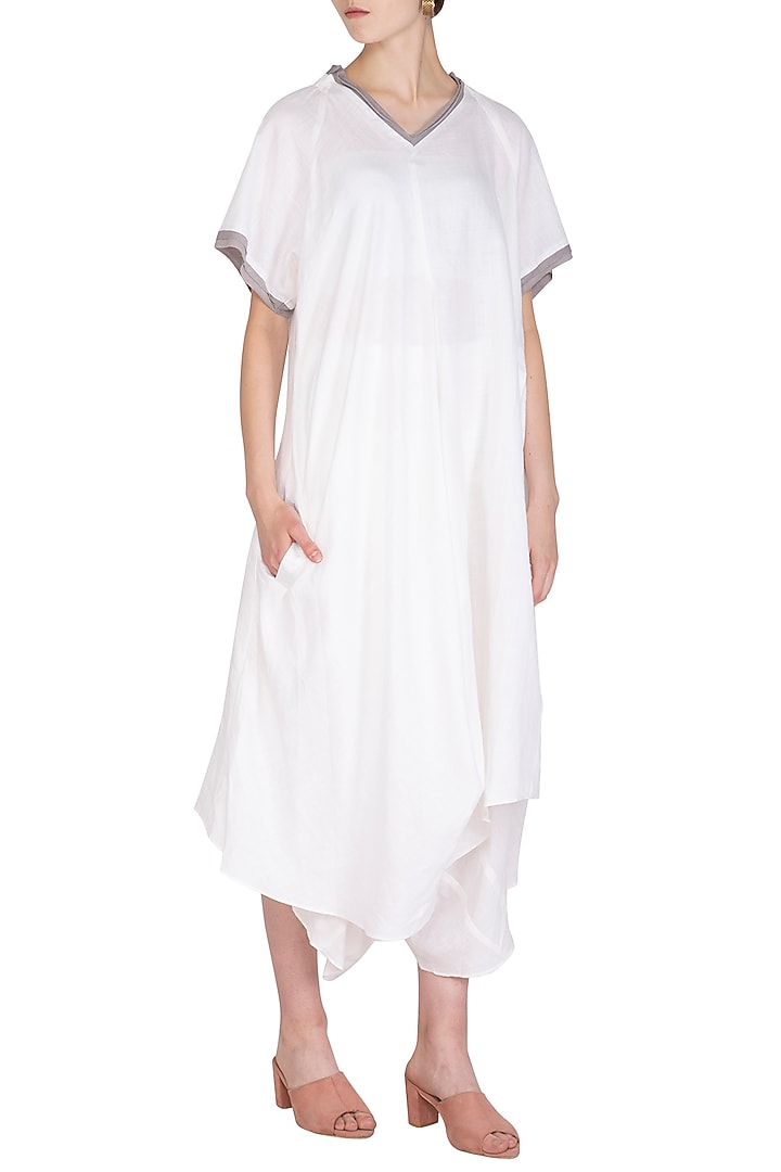 White Crushed Cowl Summer Dress by Urvashi Kaur at Pernia's Pop Up Shop