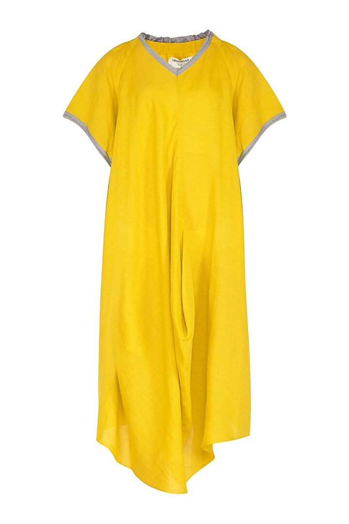 Yellow Crushed Cowl Dress by Urvashi Kaur