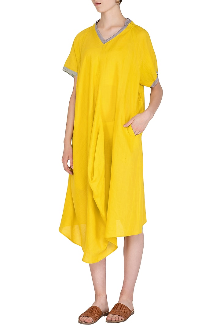 Yellow Crushed Cowl Summer Dress by Urvashi Kaur at Pernia's Pop Up Shop