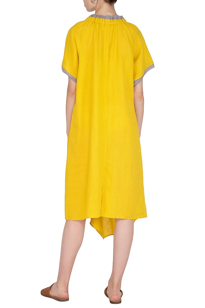 Yellow Crushed Cowl Summer Dress by Urvashi Kaur at Pernia's Pop Up Shop