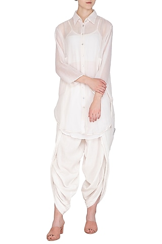 White Organic Cotton Dhoti Pants by Urvashi Kaur