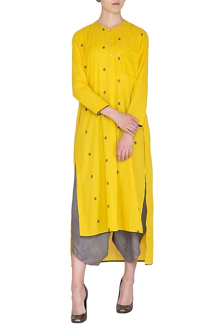Yellow Dotted Tunic by Urvashi Kaur at Pernia's Pop Up Shop