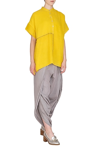Yellow Checkered & Striped Top by Urvashi Kaur