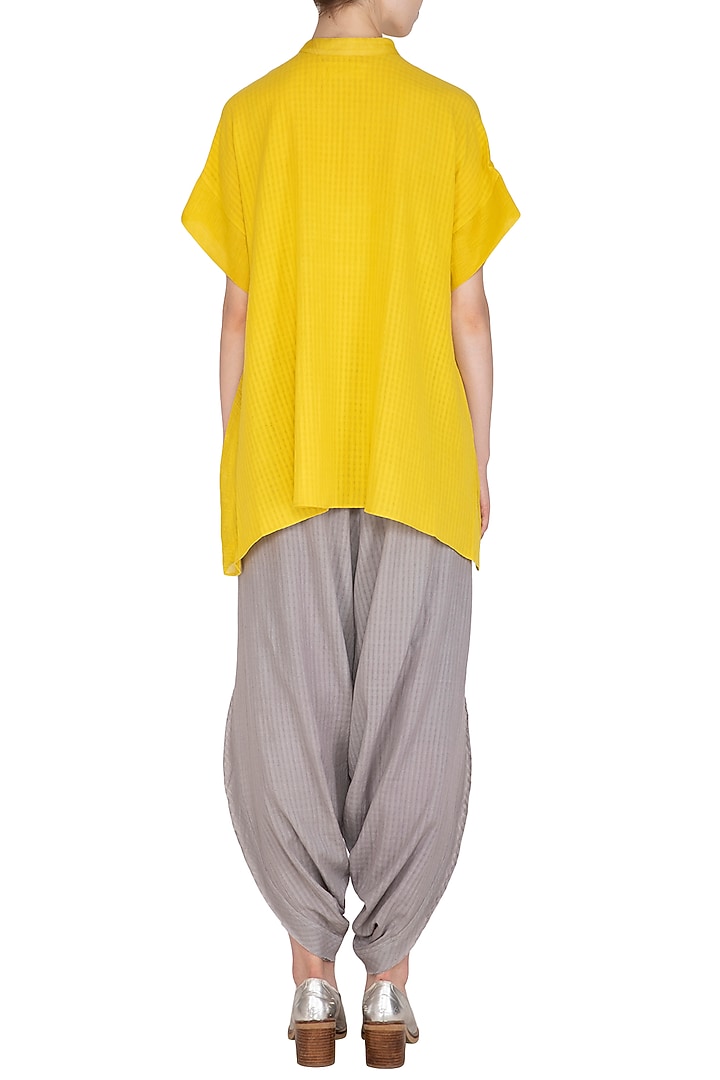 Yellow Checkered & Striped Top by Urvashi Kaur at Pernia's Pop Up Shop