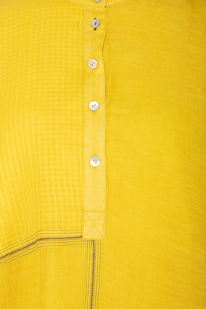 Yellow Checkered & Striped Top by Urvashi Kaur at Pernia's Pop Up Shop