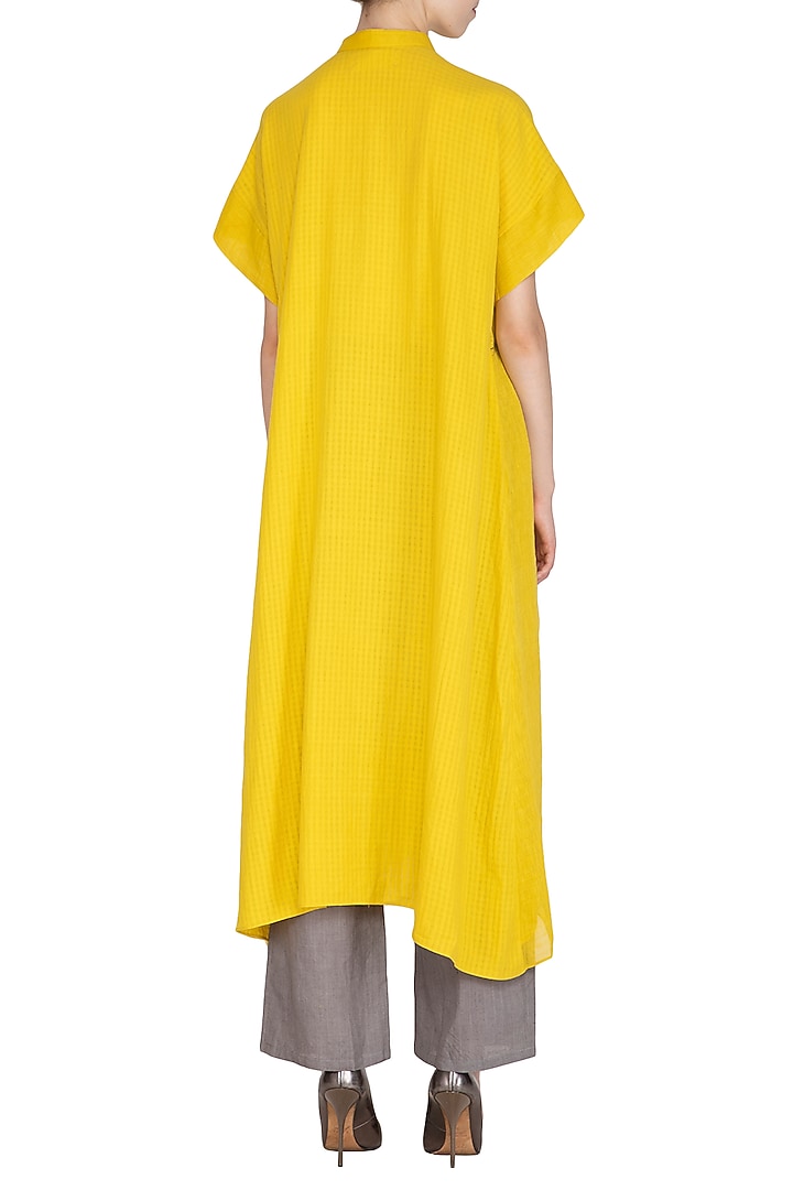 Yellow Checkered & Striped Tunic by Urvashi Kaur at Pernia's Pop Up Shop