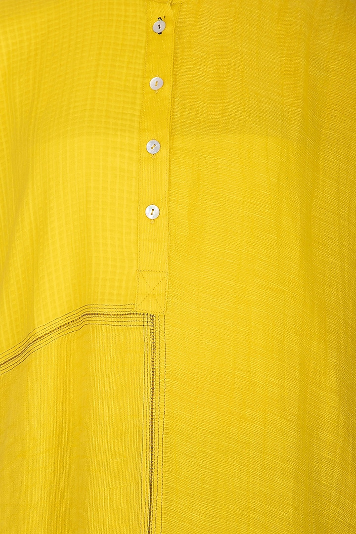 Yellow Checkered & Striped Tunic by Urvashi Kaur at Pernia's Pop Up Shop