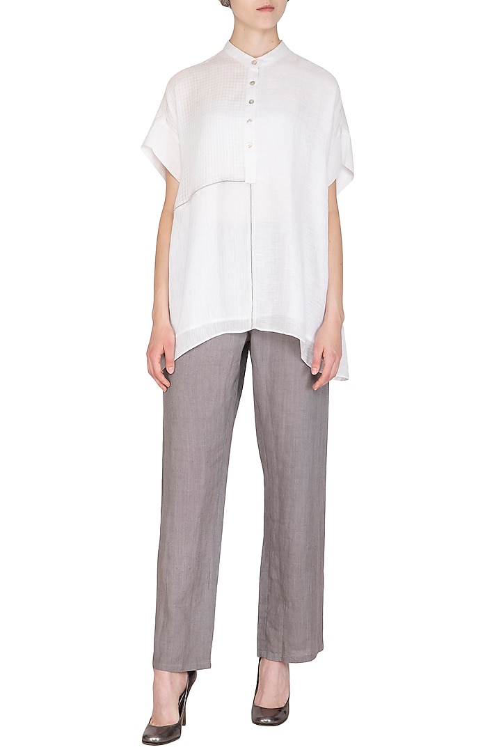 White Checkered & Striped Top by Urvashi Kaur at Pernia's Pop Up Shop