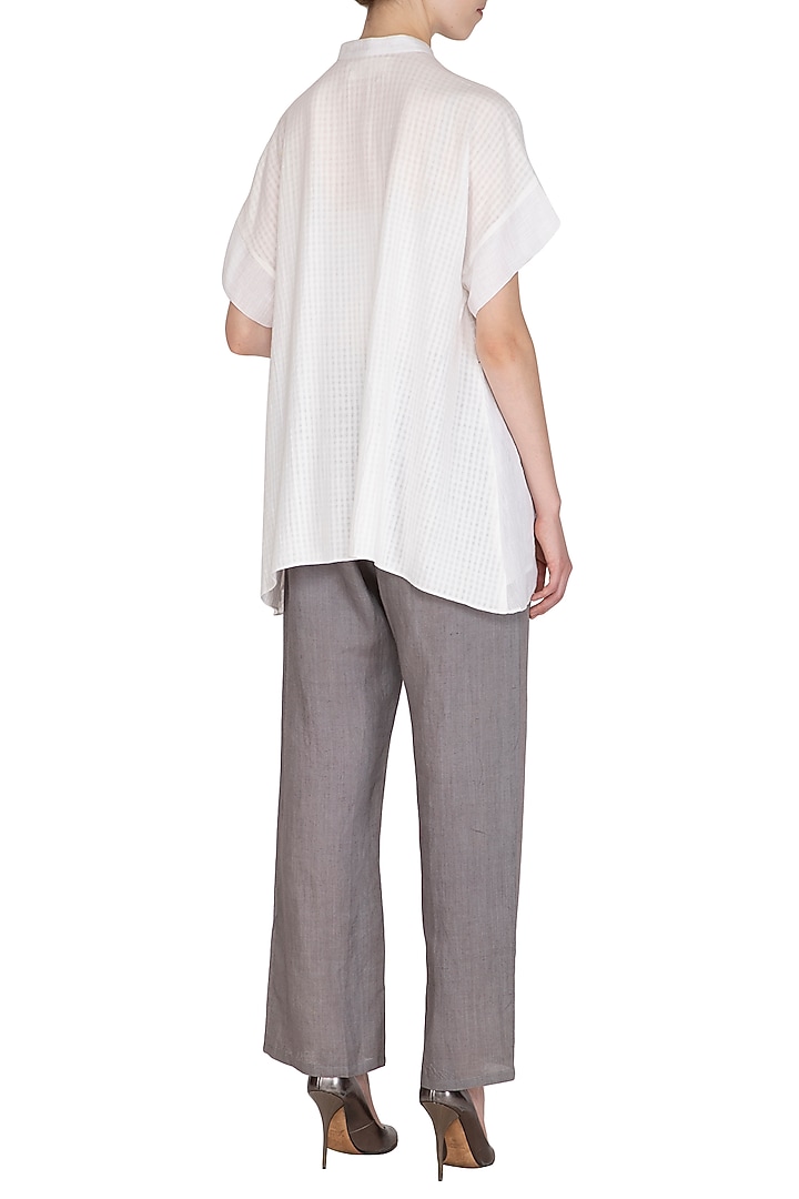 White Checkered & Striped Top by Urvashi Kaur at Pernia's Pop Up Shop