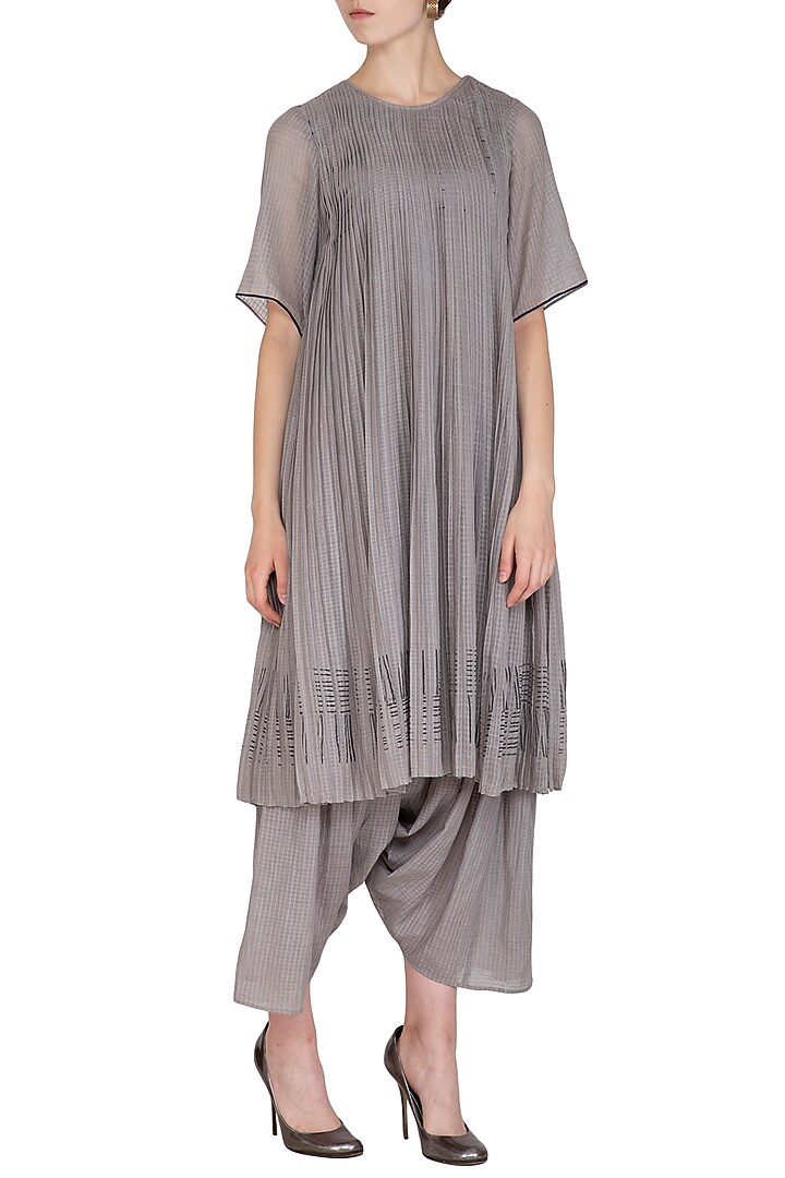 Grey Block Printed Vacation Dress by Urvashi Kaur at Pernia's Pop Up Shop