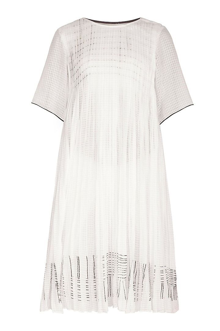 White Block Printed Dress by Urvashi Kaur