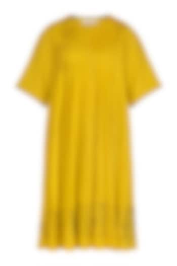 Yellow Block Printed Dress by Urvashi Kaur