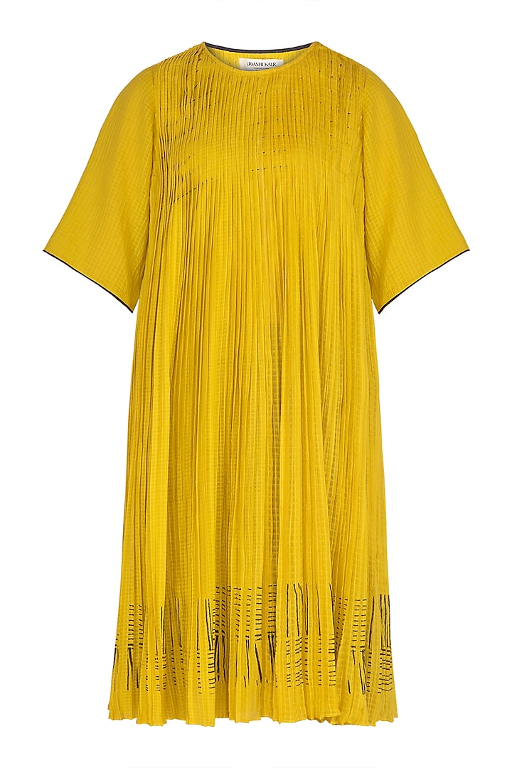 Yellow Block Printed Dress by Urvashi Kaur
