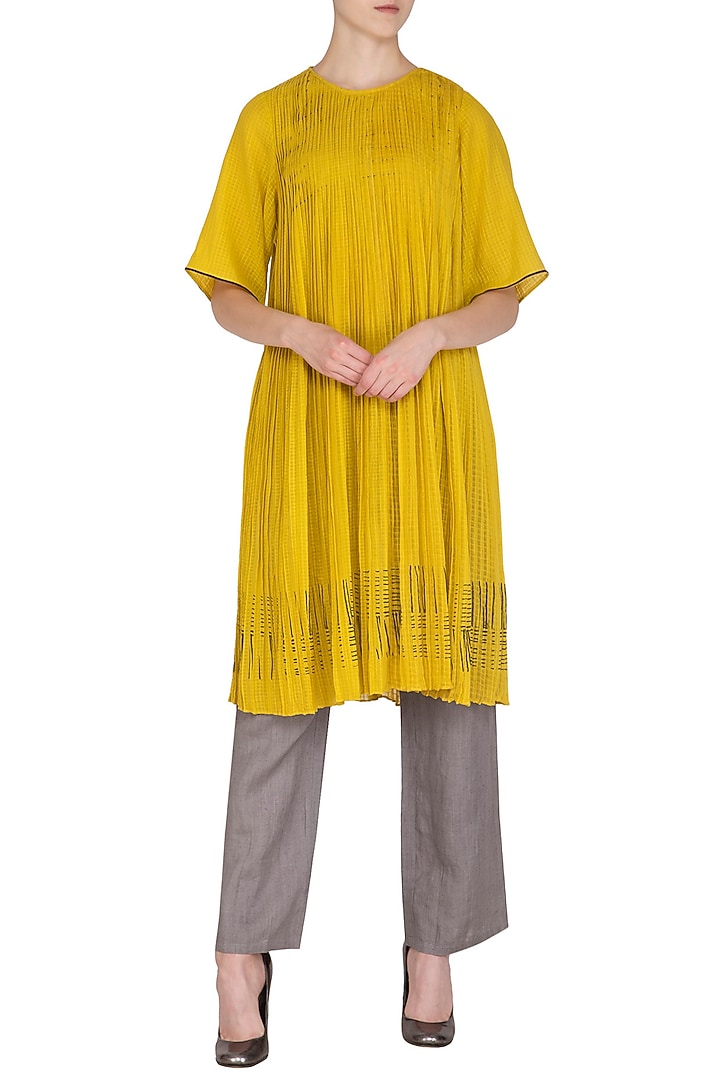 Yellow Block Printed Vacation Dress by Urvashi Kaur at Pernia's Pop Up Shop