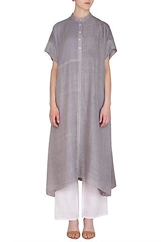 Grey Checkered & Striped Tunic by Urvashi Kaur