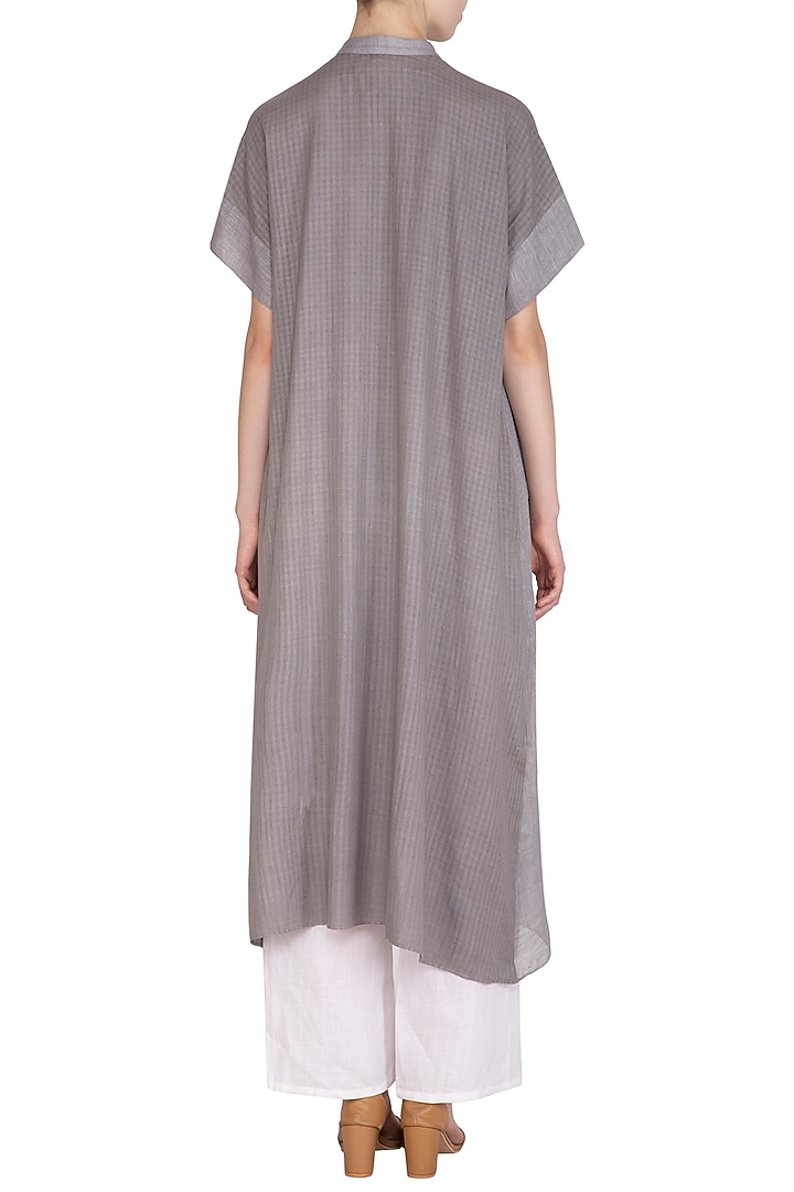 Grey Checkered & Striped Tunic by Urvashi Kaur at Pernia's Pop Up Shop
