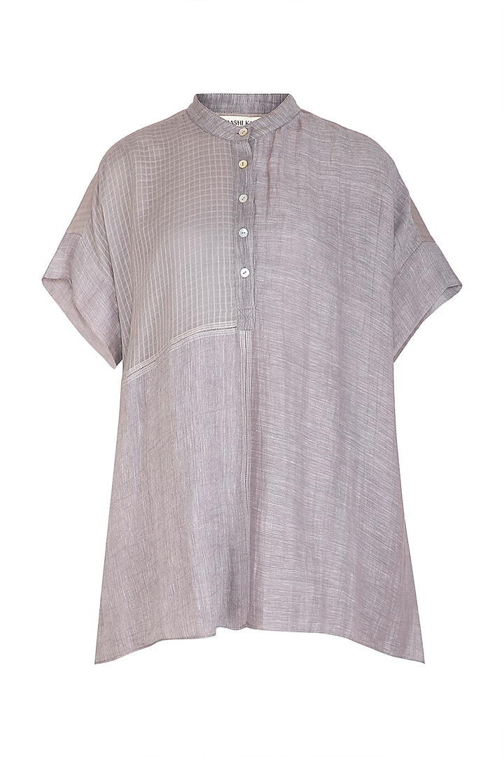 Grey Checkered & Striped Top by Urvashi Kaur at Pernia's Pop Up Shop
