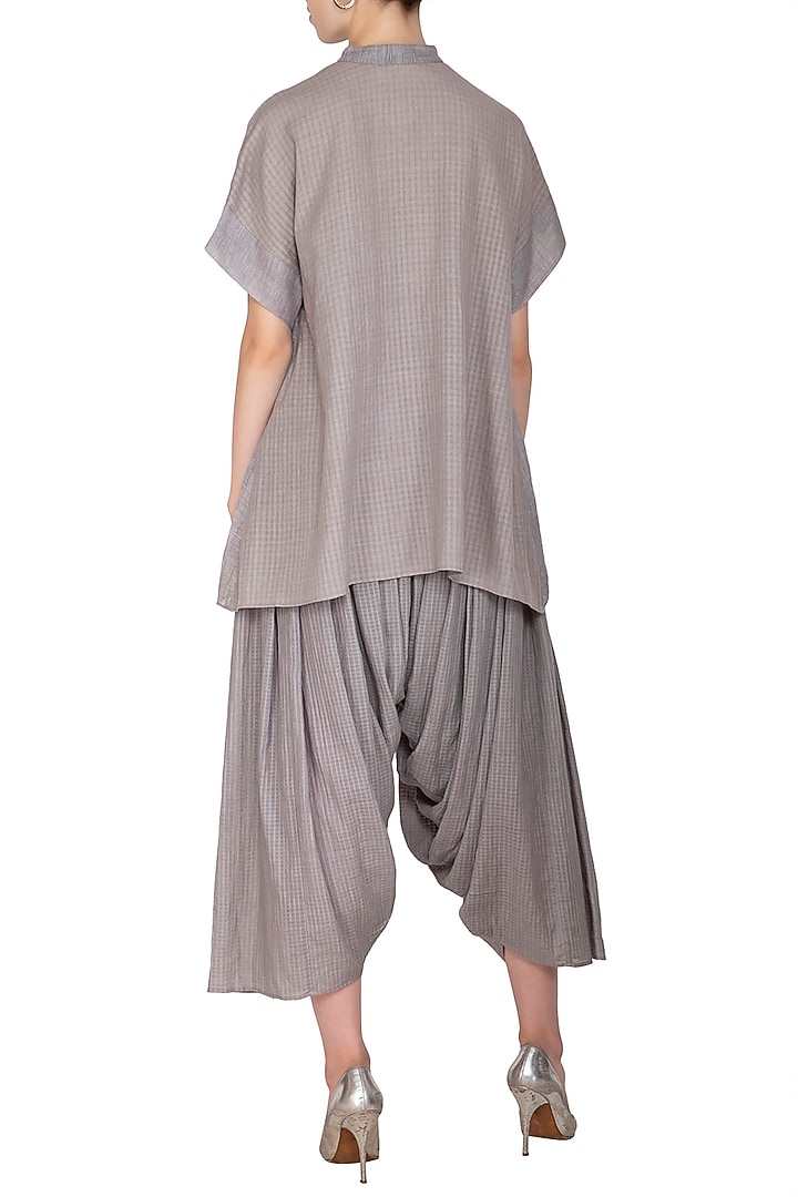 Grey Checkered & Striped Top by Urvashi Kaur at Pernia's Pop Up Shop