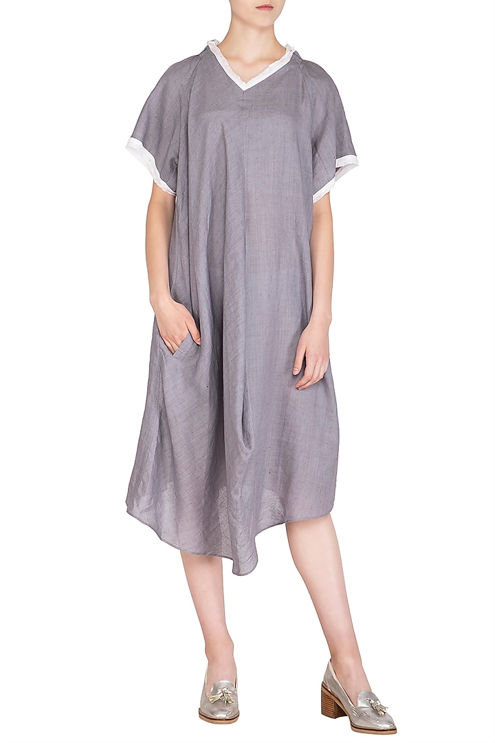 Grey Crushed Cowl Vacation Dress by Urvashi Kaur at Pernia's Pop Up Shop