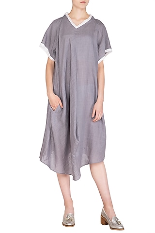 Grey Crushed Cowl Dress by Urvashi Kaur